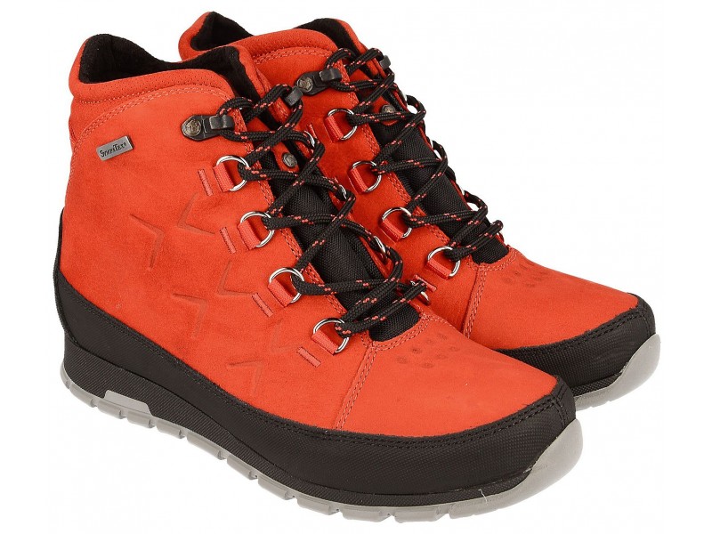 Women's trekking boots, RED leather, breathable membrane Sympatex