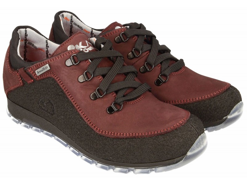 Women's hiking shoes, DARK BURGUNDY leather, breathable membrane Sympatex