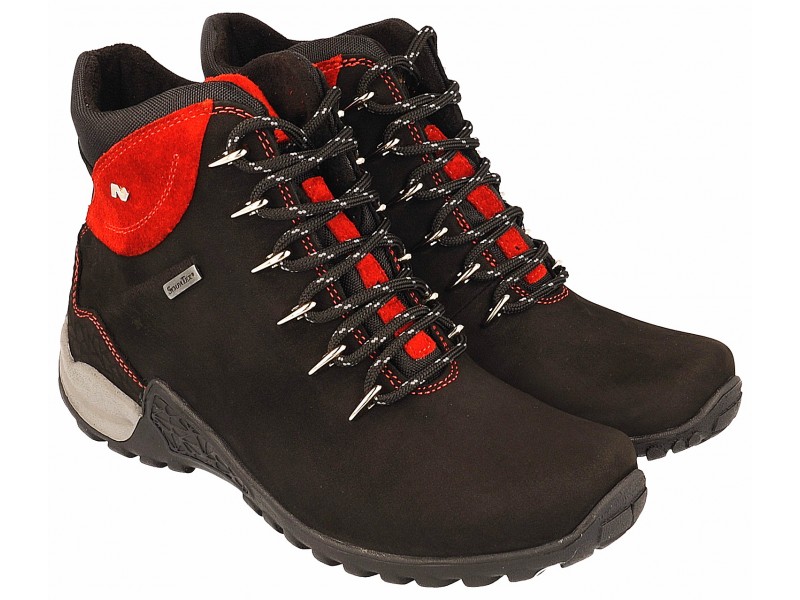 Women's trekking boots, BLACK leather, breathable membrane Sympatex