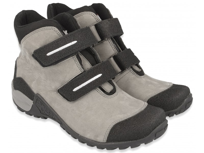 Women's trekking boots, GREY leather, membrane Sympatex, Velcro