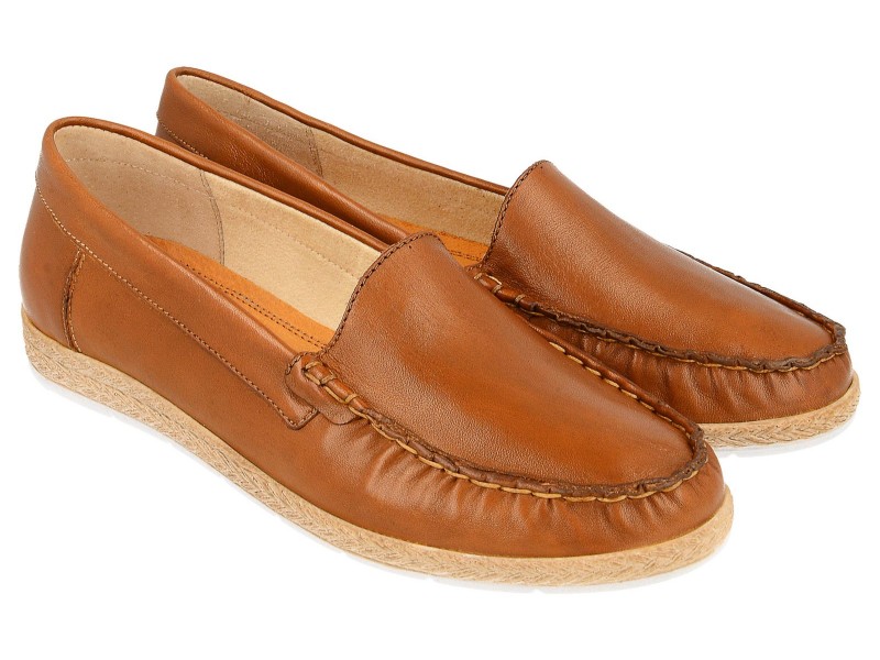 Loafers women, BROWN, natural grain leather, lightweight